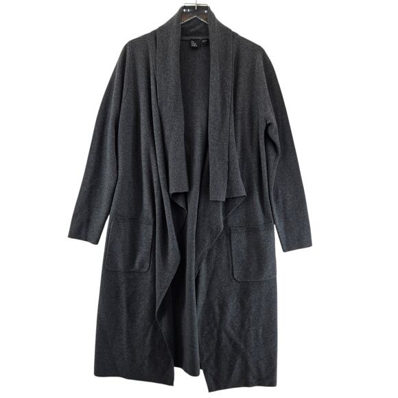 Eileen Fisher Project 100% Wool Duster Cardigan Sweater Charcoal Gray Open Shawl - Picture 1 of 8